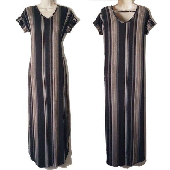 Lularoe Maxi Dress XS Striped Coverup Caftan Shirttail Hem Side Slits - Picture 1 of 7